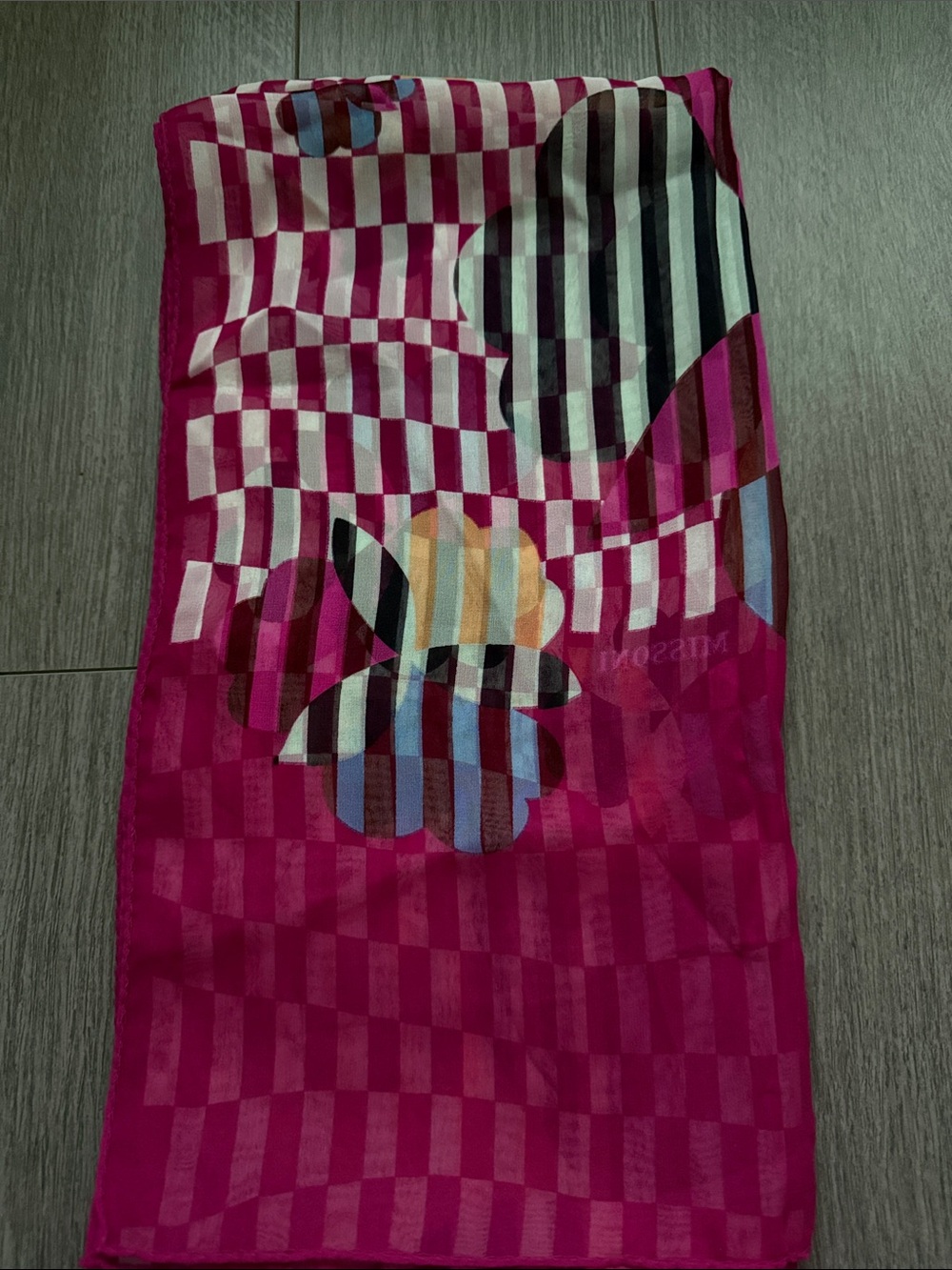 Missoni Silk Patchwork Scarf with Pink & White Pattern - Made in Italy